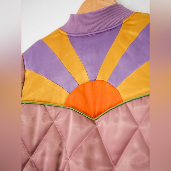New Classic Rock Couture Satin Dusty Rose Rising Sun Bomber Jacket, Sz L - Picture 6 of 10